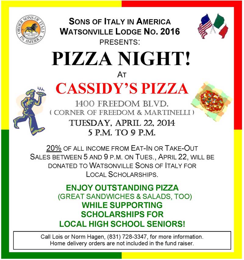 Fund Raiser At Cassidy's Pizza
